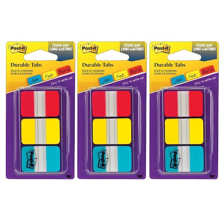 Tabs, 1in. Solid, Red, Yellow, Blue, 66 Tabs & Dispenser Per Set, 3PK